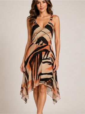 V-Neck Handkerchief Hem Dress